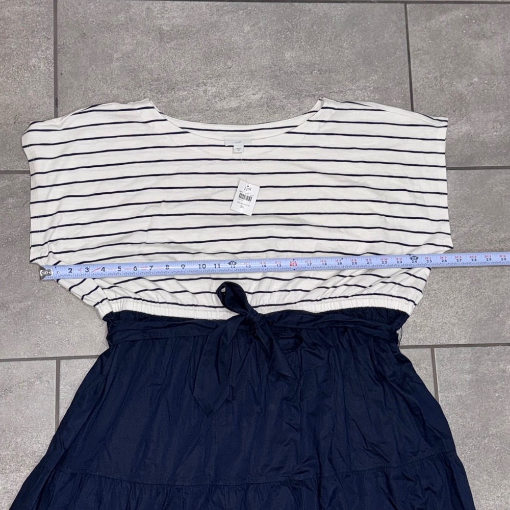 J. Jill Mixed Media Dress Womens 3X Cream Navy NWT Striped Tiered Knit Woven - Picture 7 of 12